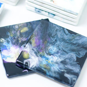 Hand Painted Resin Coasters, Set of 2 Acrylic Pour